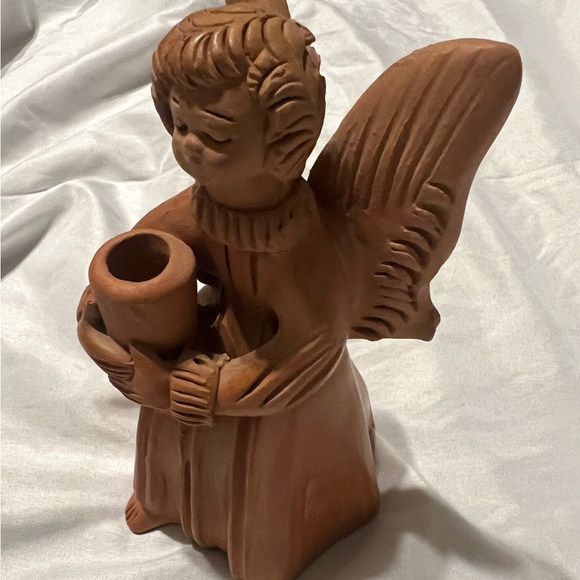 Vintage Clay Angel Figurine Candle Holder 6.5 “ Tall - Picture 2 of 6